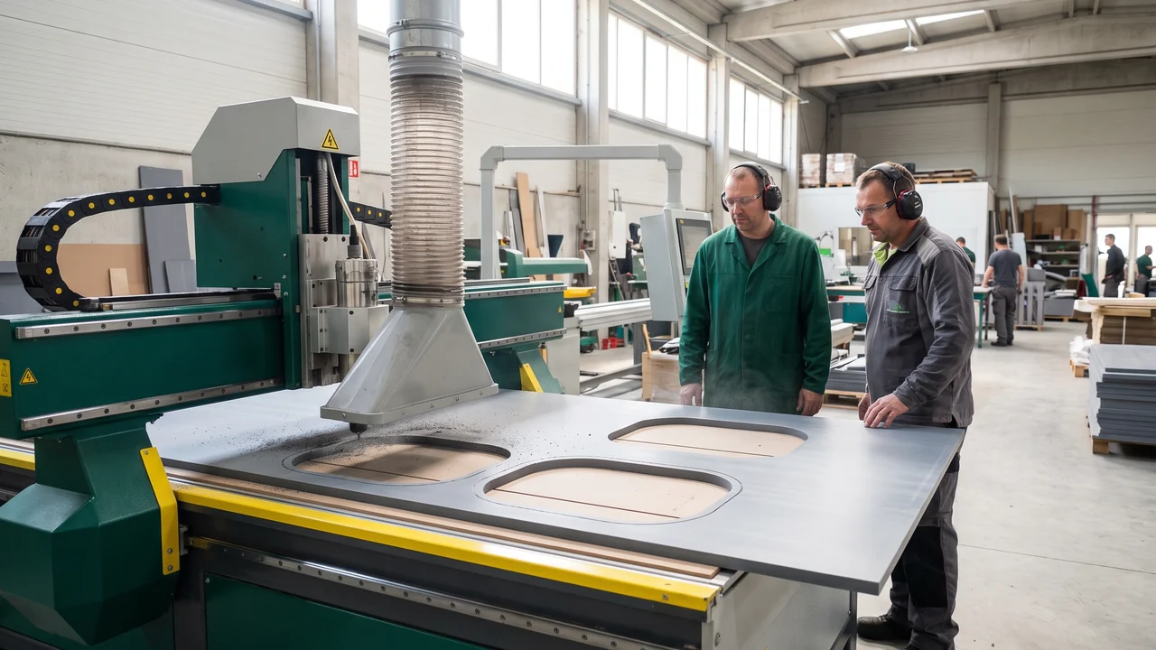 CNC router cutting a 19 mm HDPE play panel