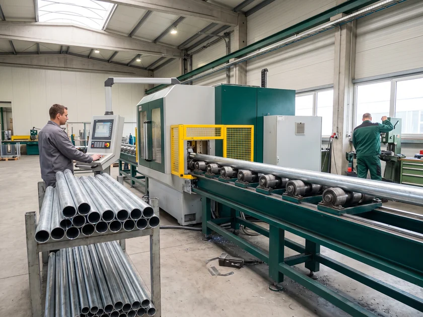 CNC tube cutting machine cutting galvanized steel posts