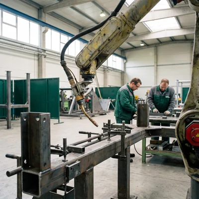 Robot arm in a welding cell
