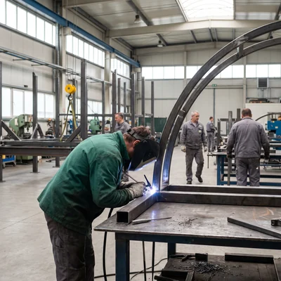 Welder TIG welding a custom frame by hand