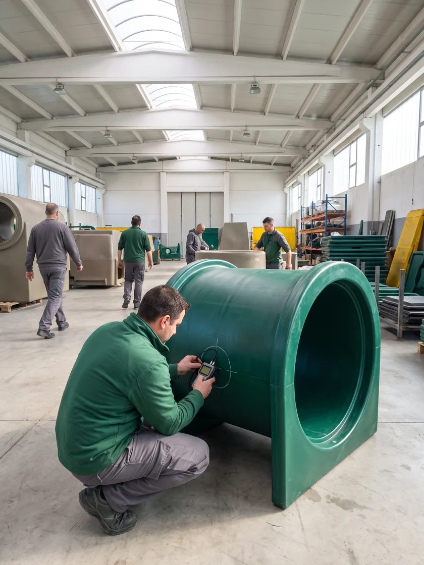 An ultrasonic wall-thickness reading taken on a rotomolded part