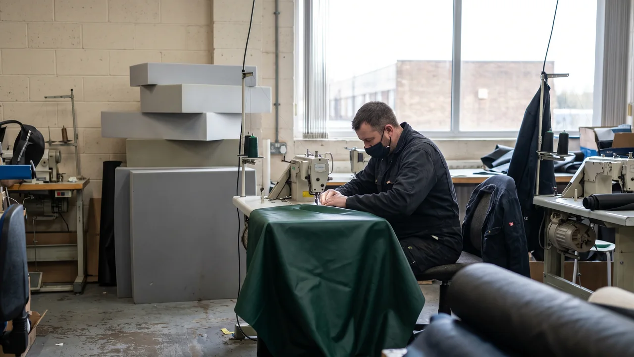 Sewing a PVC cover seam on an industrial machine