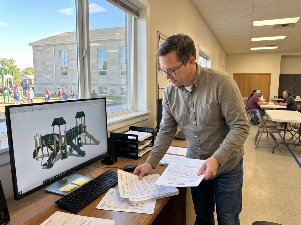 A dealer at a desk comparing a render with a quotation