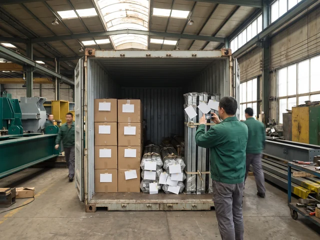 Container half loaded with numbered cartons facing out