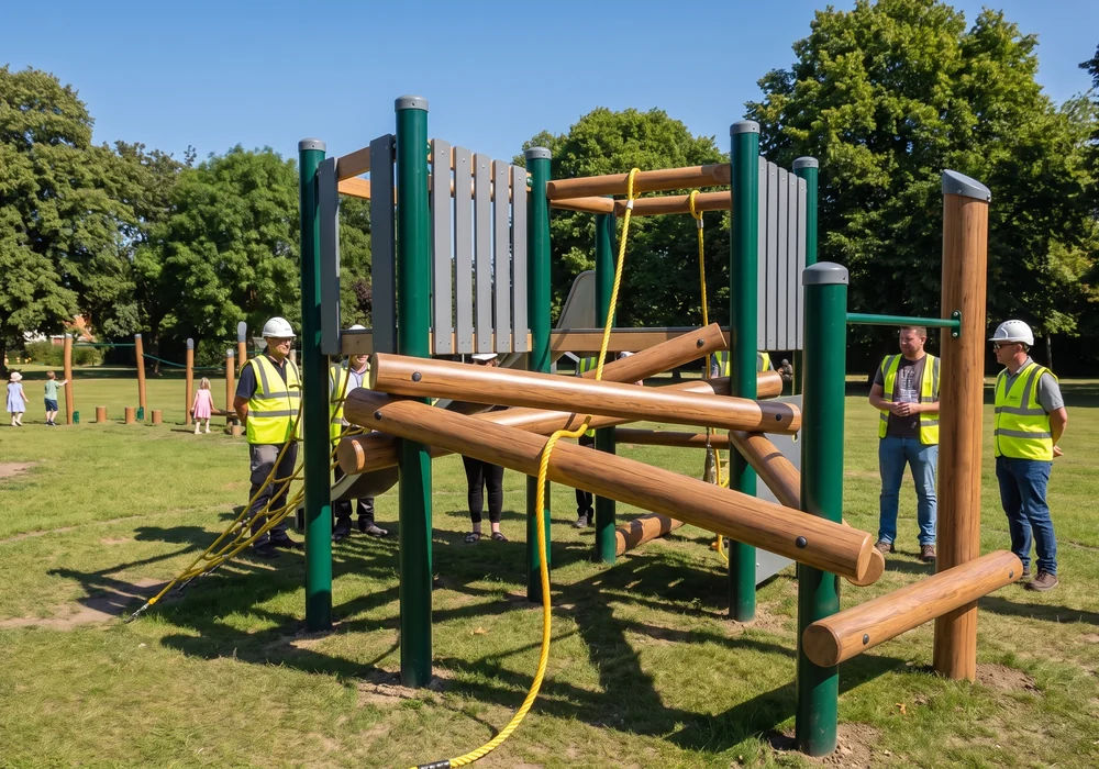 The same climbing piece in timber-look powder-coated steel