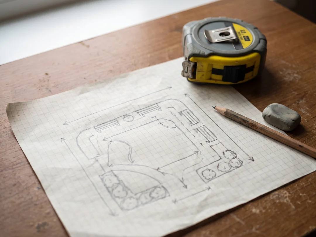 Hand-drawn site sketch with measurements for a playground quotation