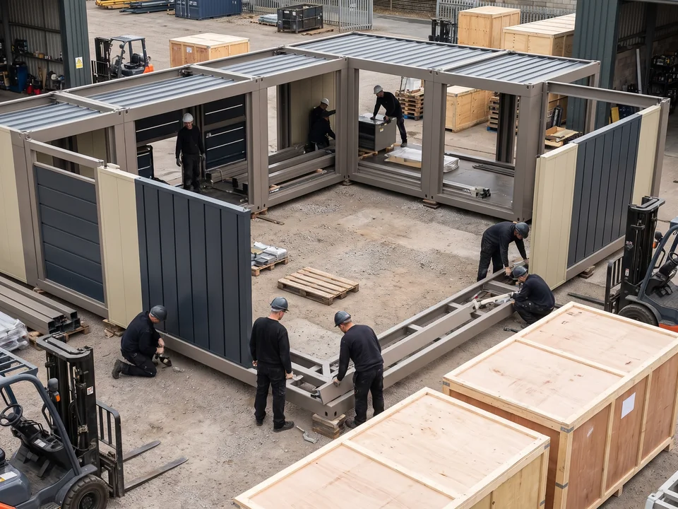 Frame from the pre-assembly video: your structures standing in the factory yard