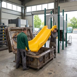 A slide taken out of an existing steel mold in the rotomolding workshop