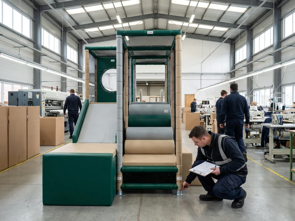 Soft play structure trial-assembled in the factory before packing