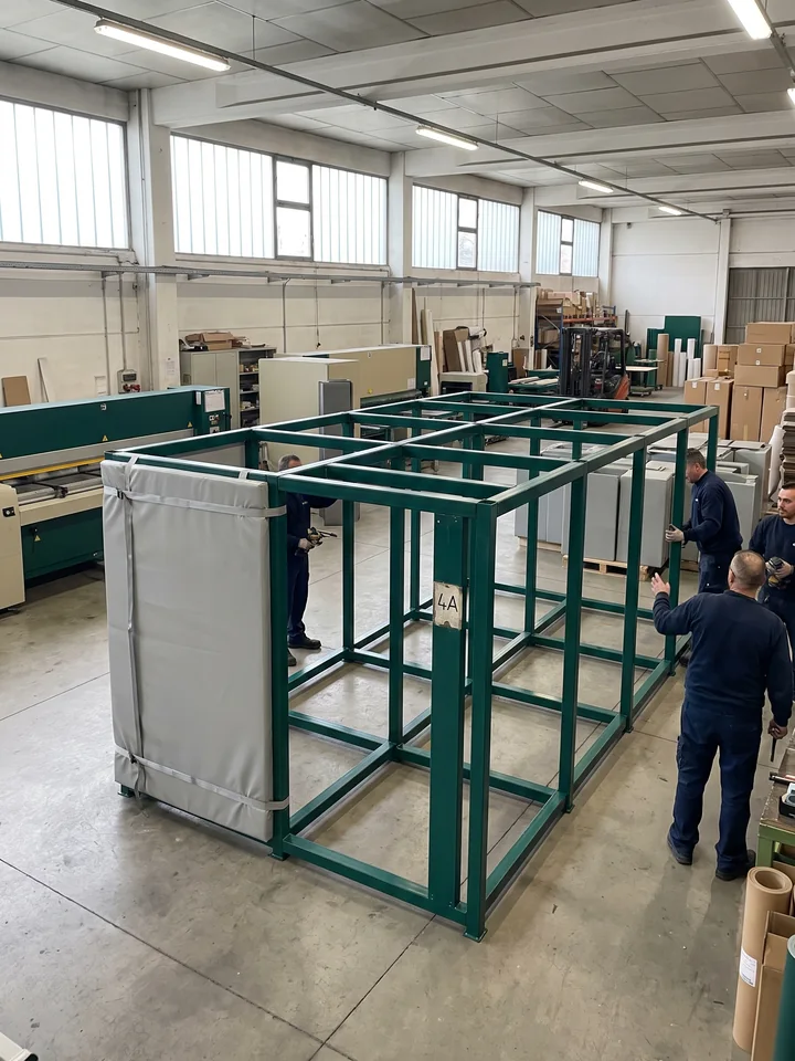 Soft play frames trial-assembled with padding test-fitted on a sample section