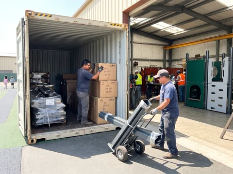 Numbered cartons being stacked into a container