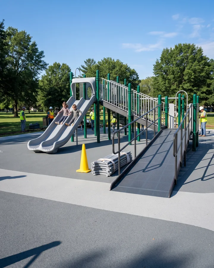 Two children going down a double-lane wave slide side by side