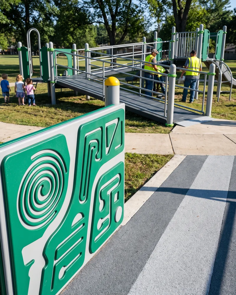 An HDPE tactile panel with raised and recessed shapes