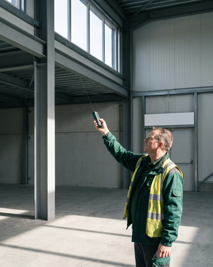 FEC founder measuring an empty leased building before fit-out