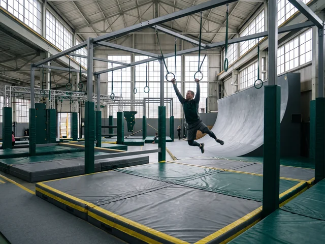 Steel-frame indoor ninja obstacle course