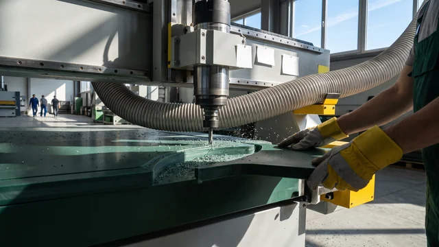 CNC router cutting a 19 mm HDPE play panel