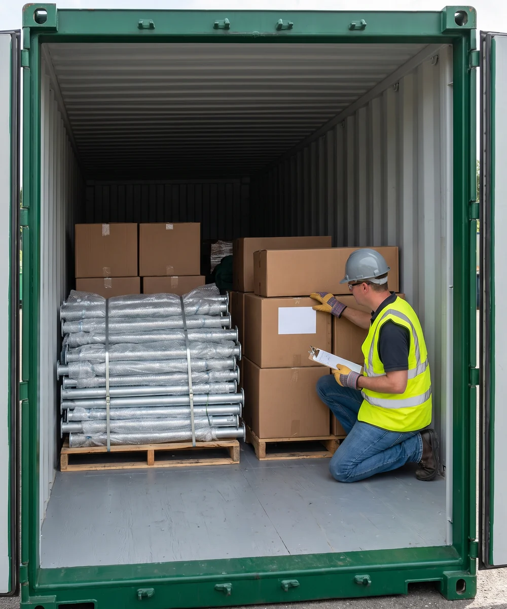 40HQ container half loaded with cartons, part numbers facing out