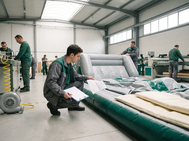 QC inspector checking a partner-built inflatable against a drawing