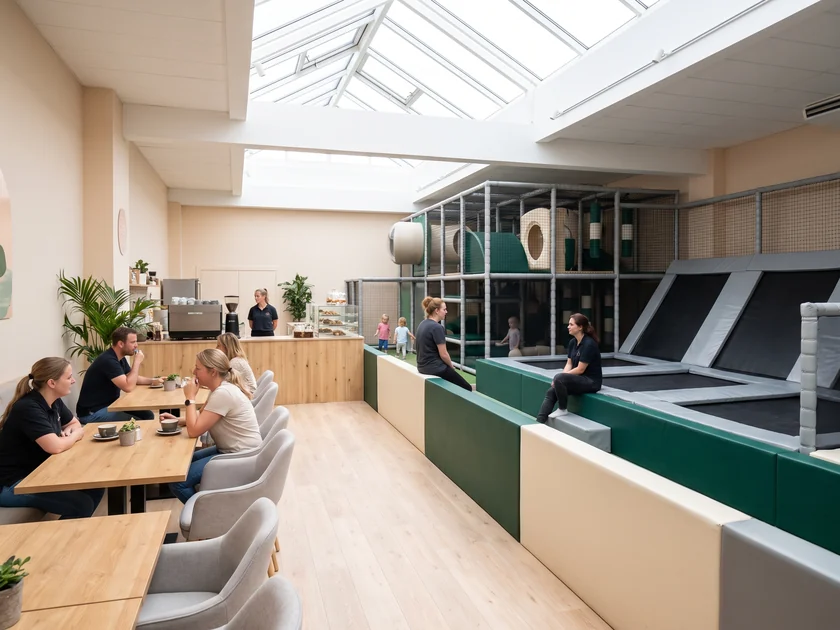 Parent seating and cafe edge beside the play zones
