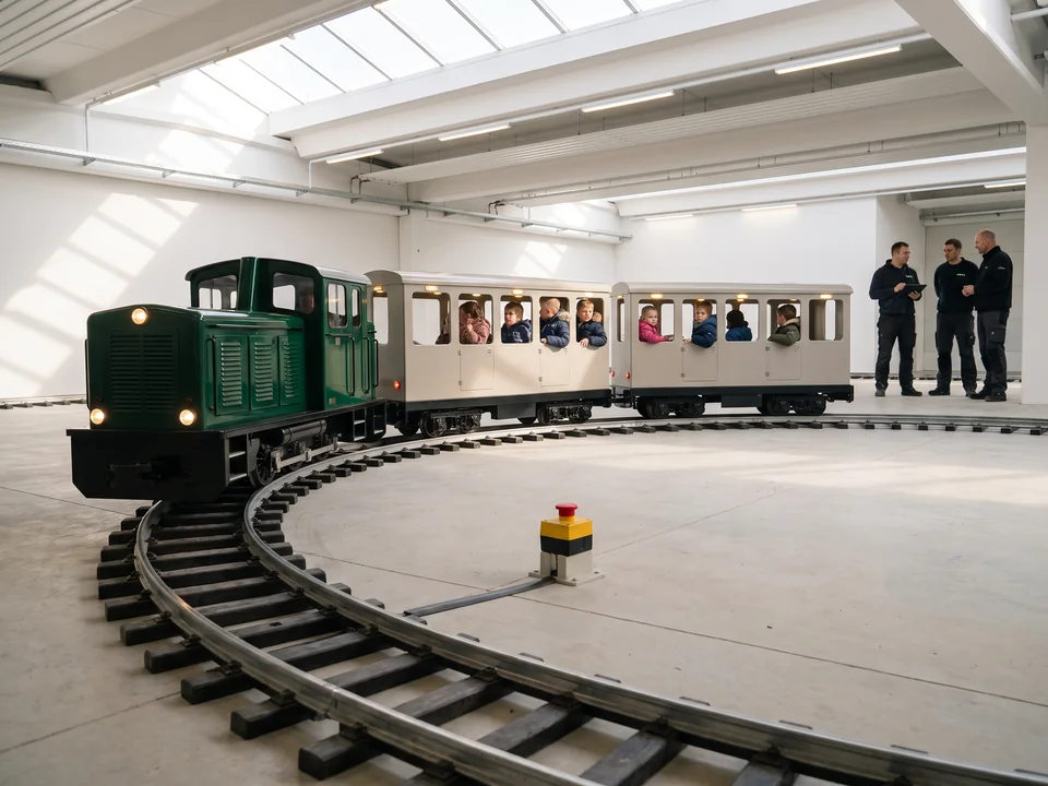 Kiddie train running on its track loop inside a family entertainment center