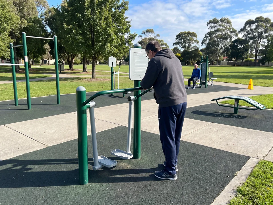 An adult reading the instruction sign beside an air walker