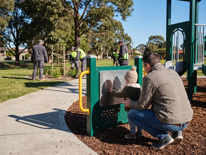A parent crouching beside a toddler at the edge of the 2–5 zone