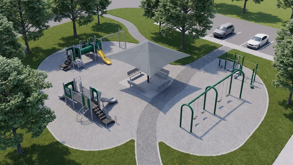 Aerial render of the same park layout