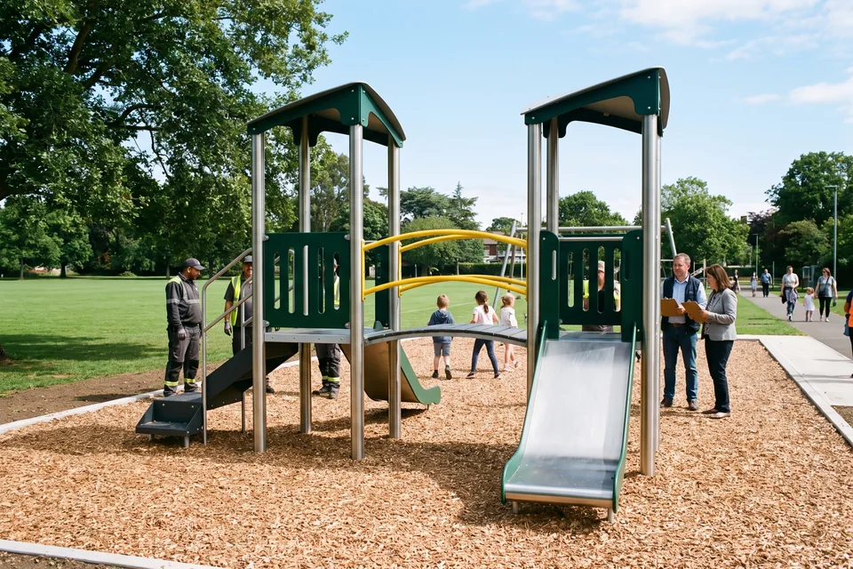 Phase 1 of a community park playground after installation