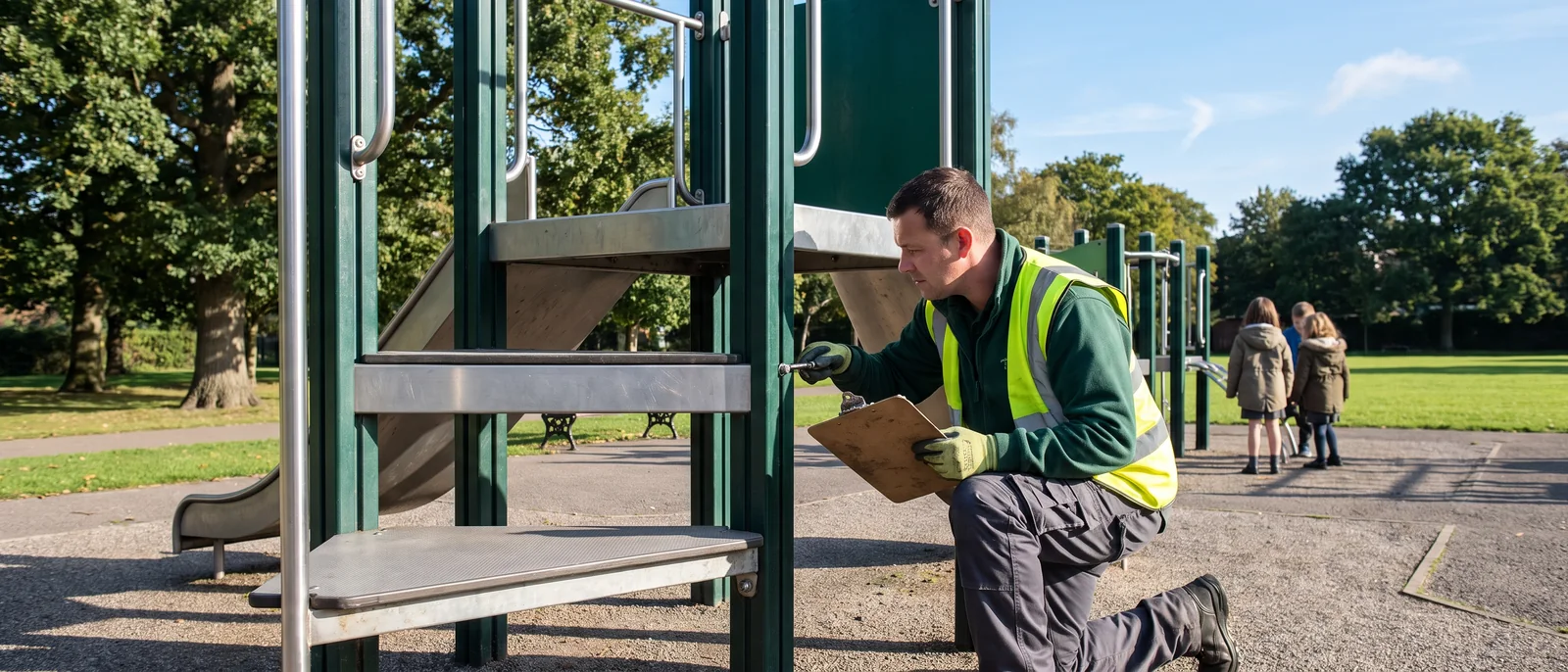 A maintenance crew member checking fasteners against the inspection guide
