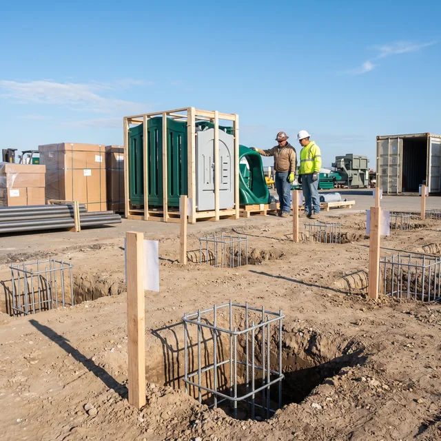 Excavated post footing holes with rebar cages on a playground site