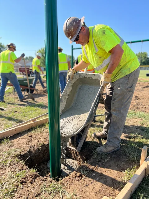 General guide: concrete poured around a post in its footing