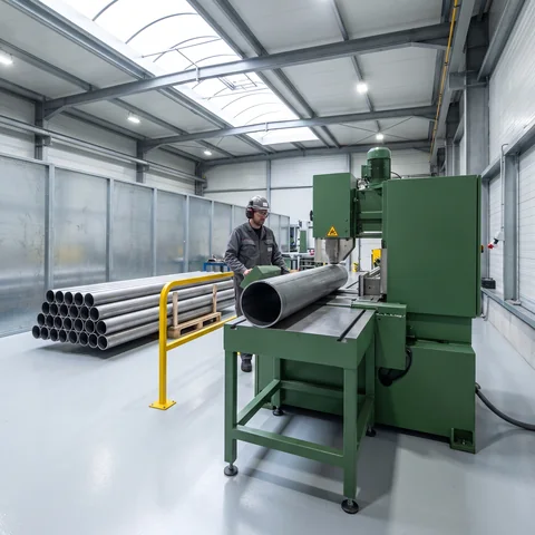 A CNC tube cutter has just cut a length of steel tube