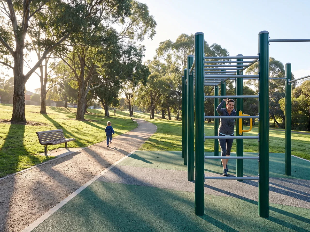 Outdoor fitness on a commercial playground