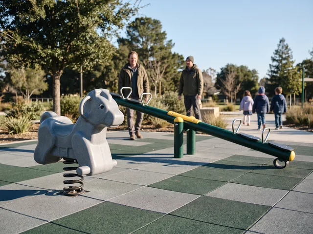 Spring rider and seesaw on a commercial playground