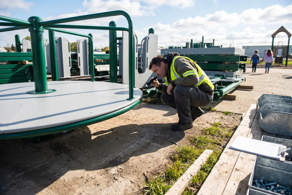 A QC inspector checking the clearance under a spinner deck edge with a torch