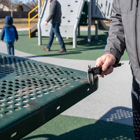 A punched steel deck with plastisol coating