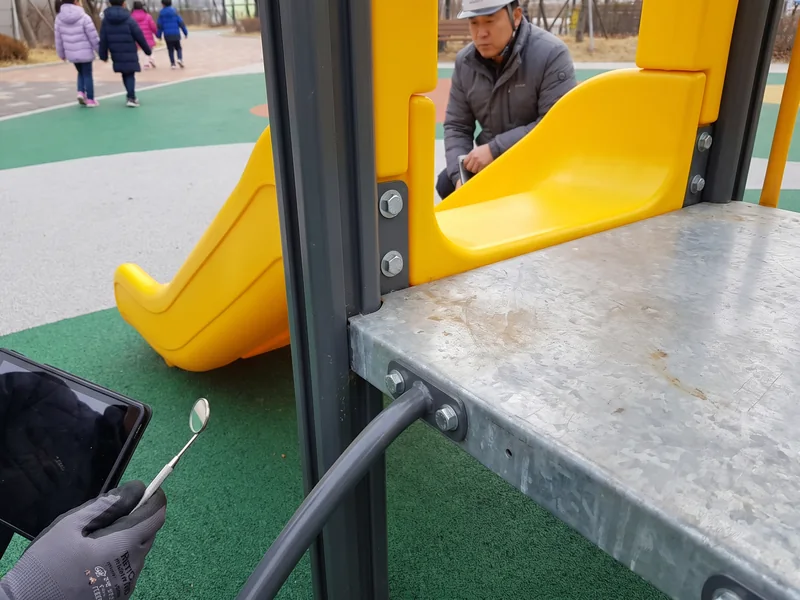 The joint between a slide entry and the deck