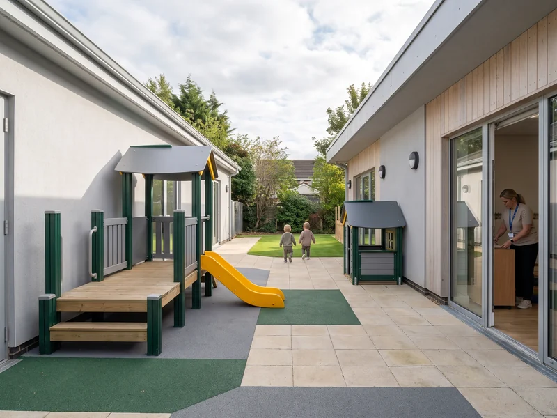 Small courtyard between two buildings with a compact layout