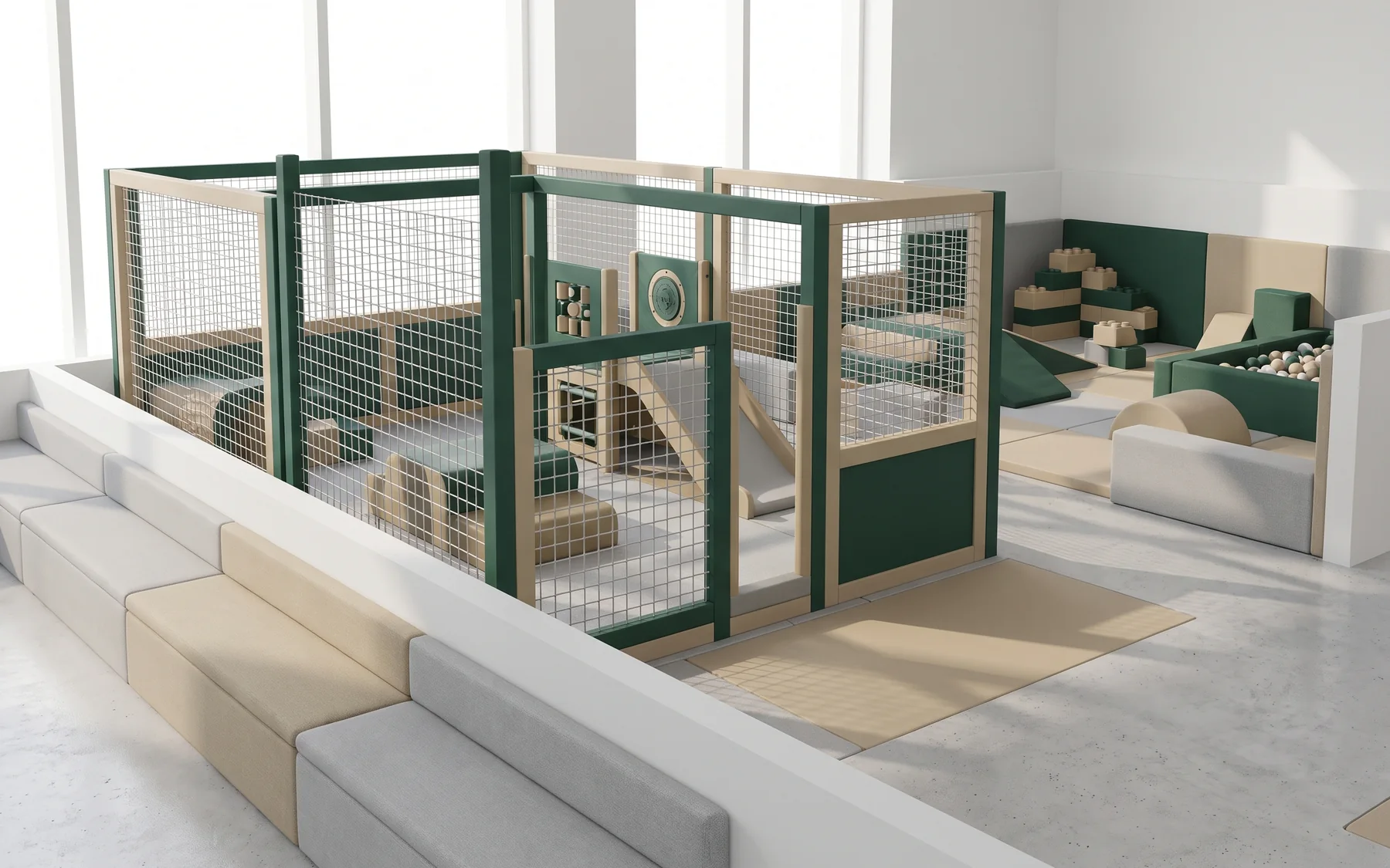 3D render of the view from the parent seating toward the toddler area