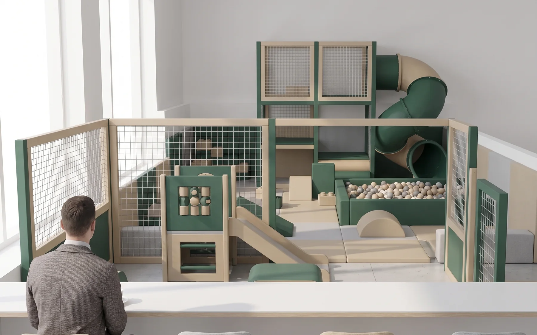 3D render of the view from a window table into the play area