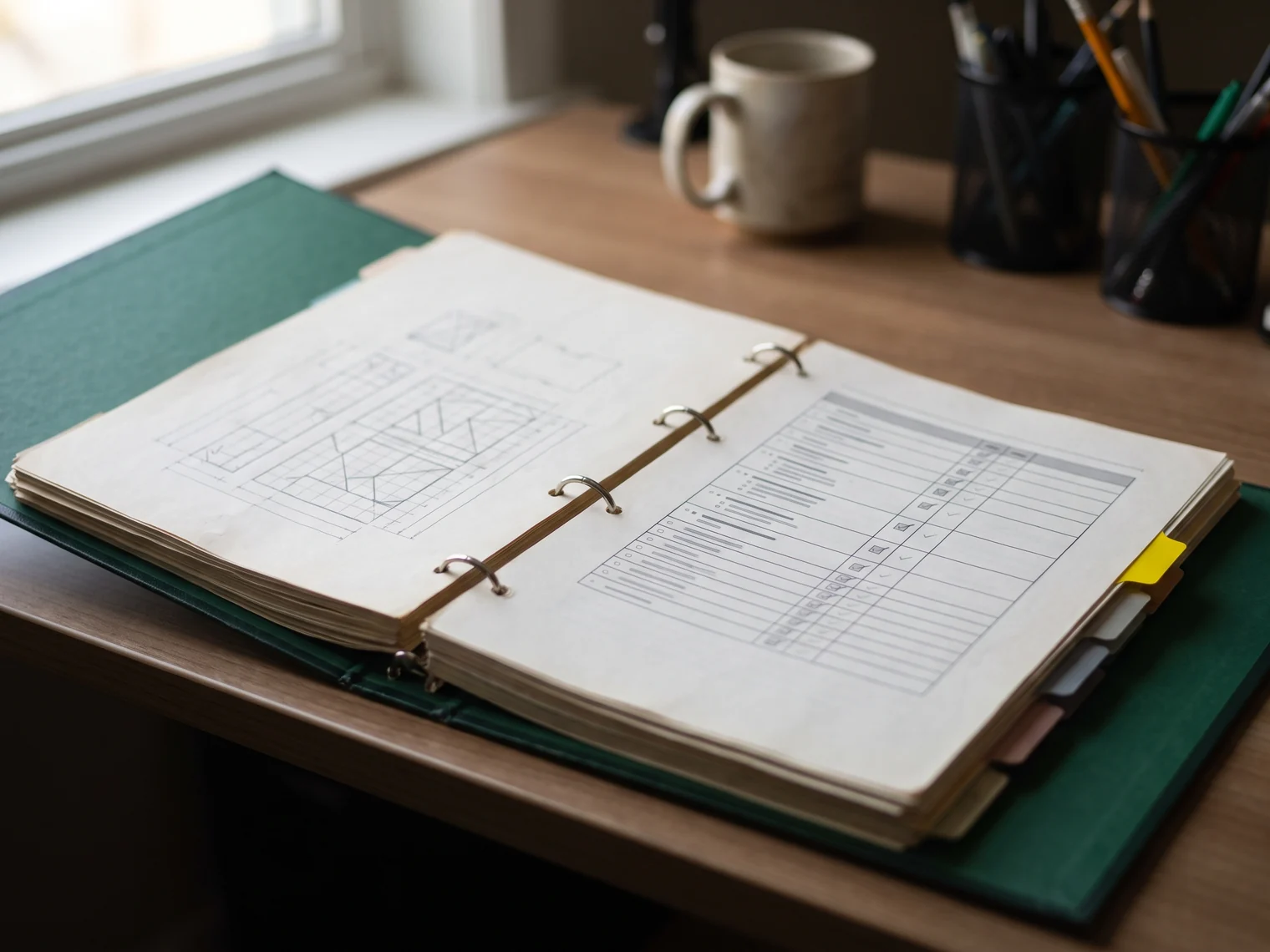 Project file binder with drawings and packing list