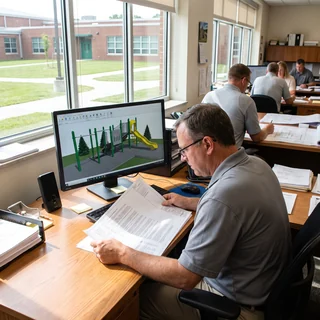 Dealer comparing a quotation with a 3D render