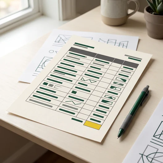 Quotation spec sheet with material and maker columns