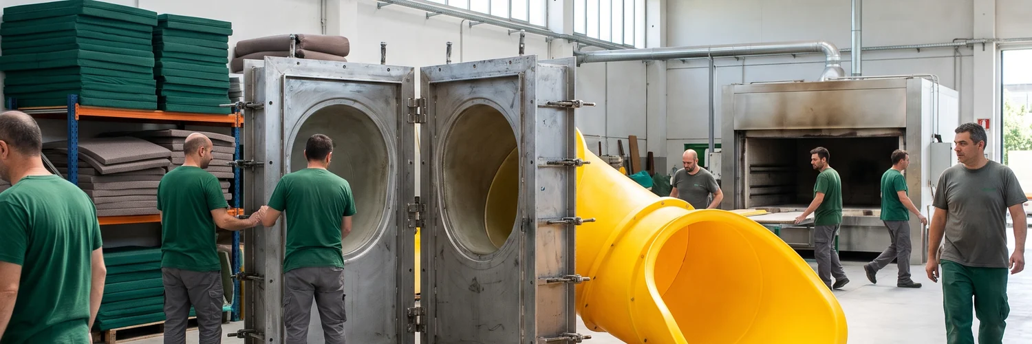 Opened steel mold for a rotomolded tube slide