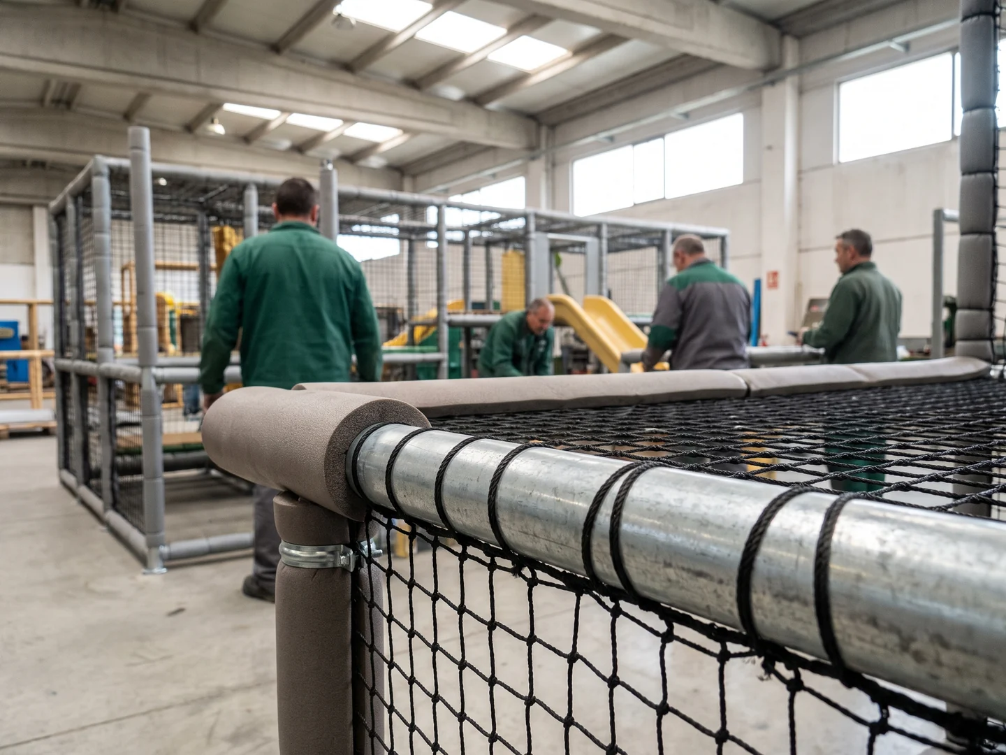 Galvanized pipe with an EVA-wrapped clamp and netting lashed on
