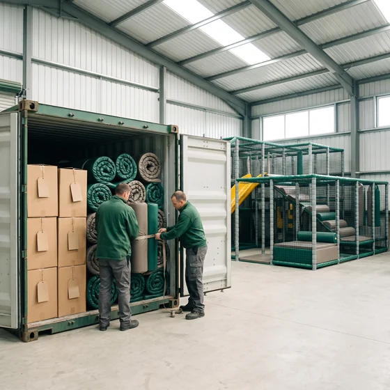 Soft play rolls and cover cartons loaded in a container