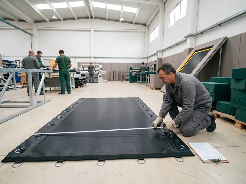 QC inspector measuring a jump bed against its cell sheet