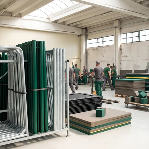 Powder-coated exposed frame beside hot-dip galvanized frame parts