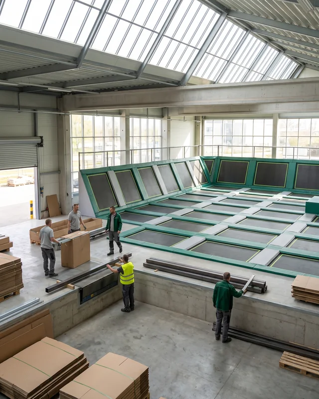 Catalog-style photo of a trampoline court